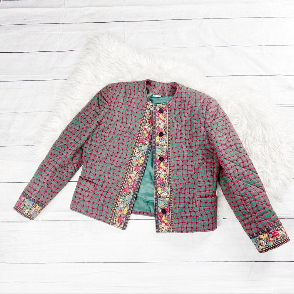 Vera Bradley‎ Vintage Christmas Holiday Button Up Quilted Jacket Size Small